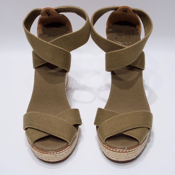 Tory Burch Adonis Wedge Espadrilles Sandals Army Green & Beige Women Size 9B - Picture 12 of 16